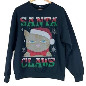 Jerzees Santa Claws Sweatshirt Womens M Black Grumpy Cat Christmas Funny Holiday